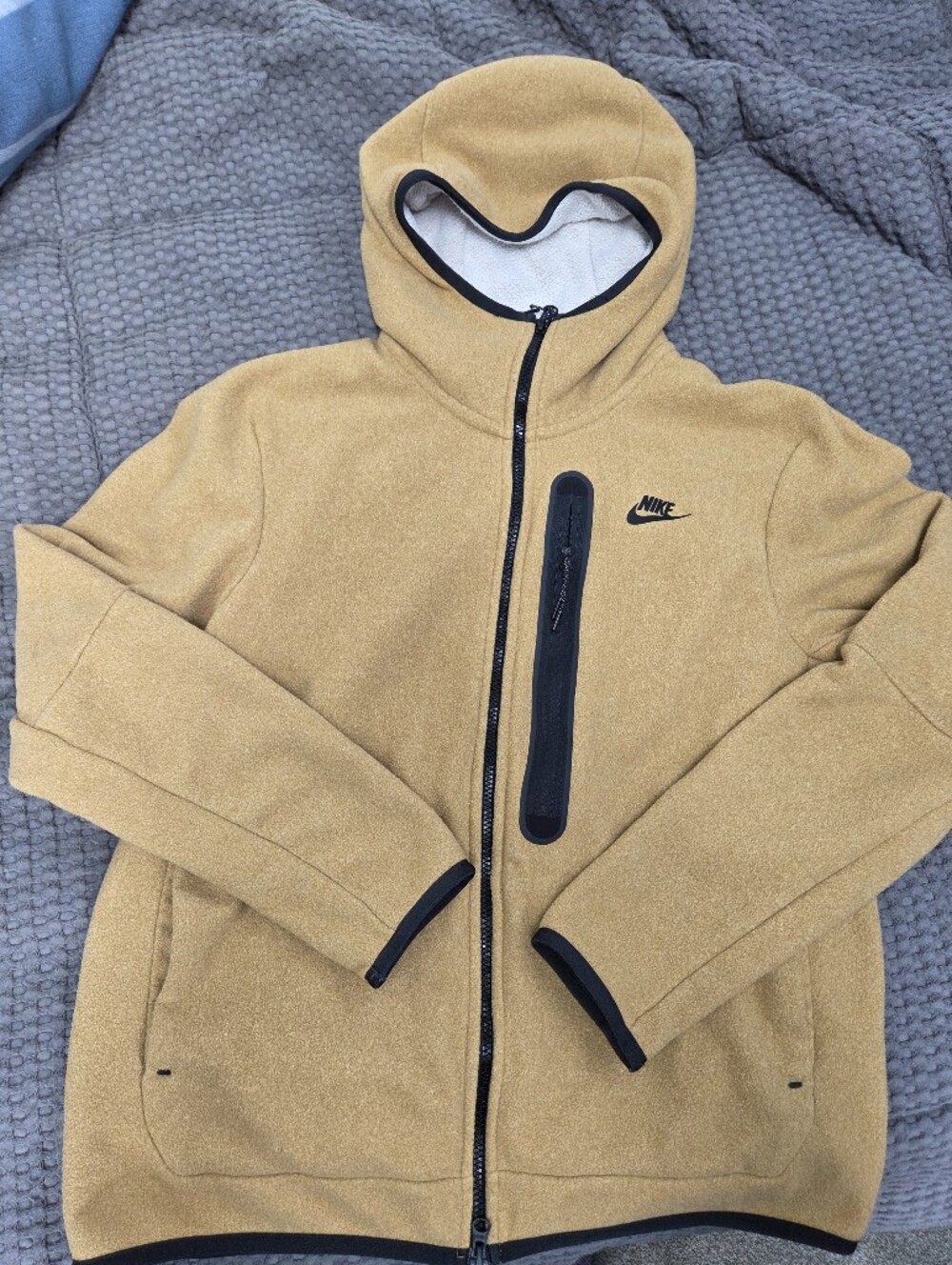 Nike Tech Men's Hooded Fleece Tan Gold Full-Zip Jacket